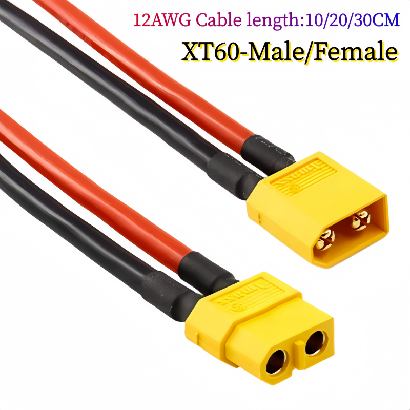 Drone Battery Connector - XT60 XT-60 オス/メス バレットコネクタ ケーブルプラグ シリコン12AWGワイヤー付き