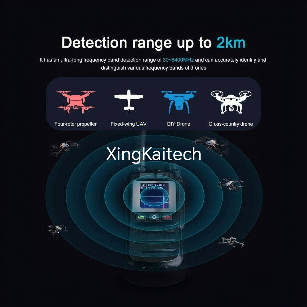 Drone Battery Alarm - ハンドヘルドFPVドローン検知器（アラーム付き、300MHz～6.4GHz周波数、1kg重量、ゴム＆PU素材、電池式）