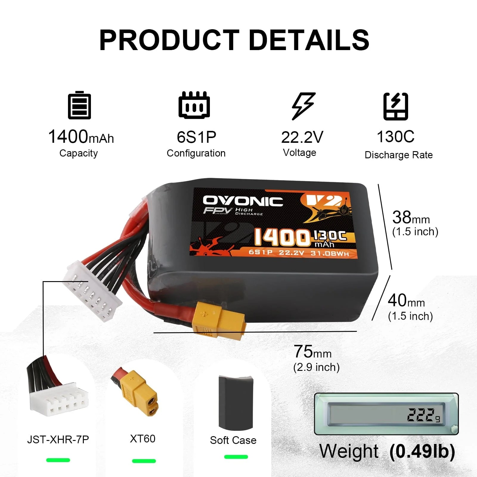 Ovonic 6S 1400mAh 130C LiPo バッ - Drone Battery Bag のレビューと価格